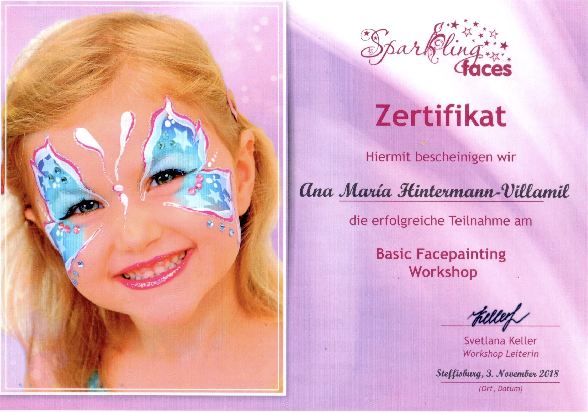 Zertifikat - Basic Face Painting Workshop (03.11.2018)