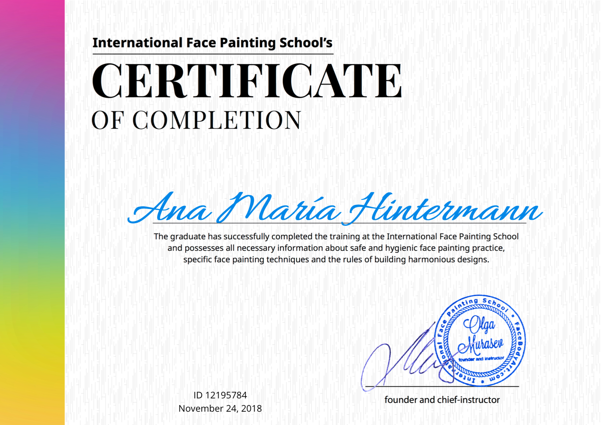 International Face Painting School Certificate (24.11.2018)